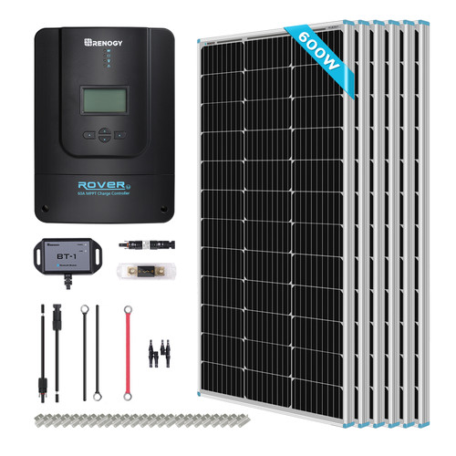 600W 12V Monocrystalline Solar Premium Kit w/Rover 60A Charger Controller
