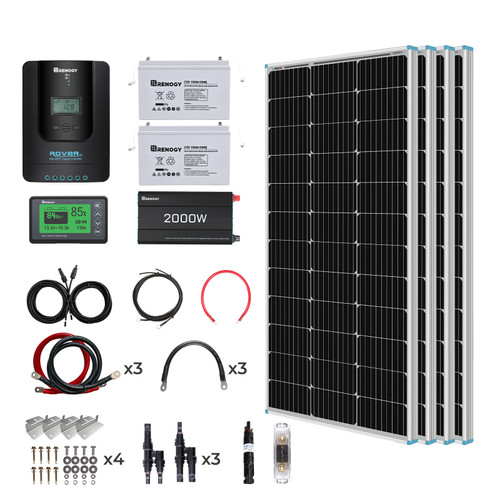 400W 12 Volt Complete Solar Kit with Two 100Ah Deep-Cycle AGM Batteries